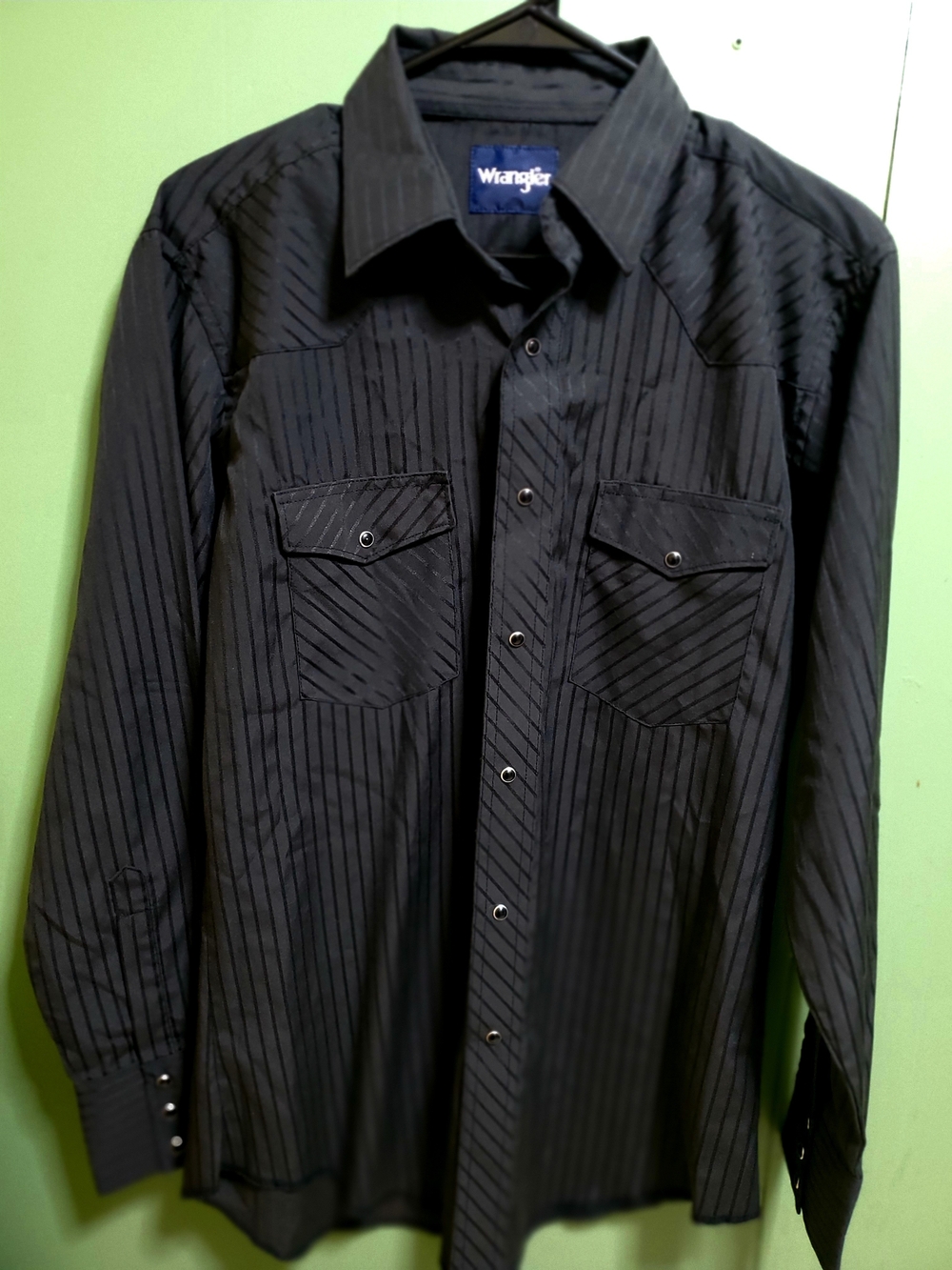Wrangler Black Pinstripe Western Button-Down Shirt